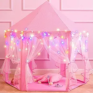 Kaushal Toys Princess Castle Play Tents For Girls, Kids Play Tent With Star Light Bonus Princess Hair Band With Tiara & also Get 10 Plastic Balls Princess Pink Kids Play Houses Indoor & Outdoor (Pink)