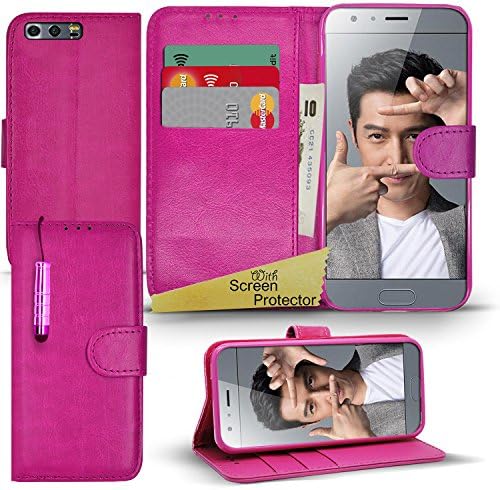 Huawei Honor 9 - Premium Wallet Leather Case Book Cover Flip Stand + Cloth + Stylus + Screen Protector [Inside Gel Case] (Huawei Honor 9, Pink)