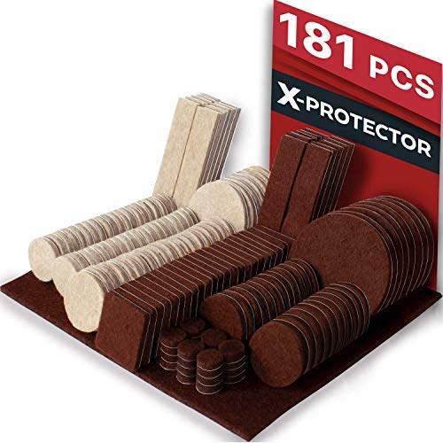Patins feutre X-PROTECTOR - Protecteur de sol tampon feutre 181 pcs Paq Ultra Large - Toutes les tailles de patin feutre pour meubles- Meilleurs patins feutre autocollant. Protégez vos planchers!
