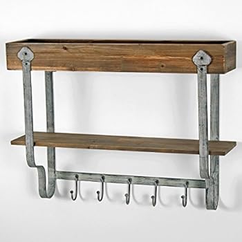 Vintage-Wandregal aus Holz & Metal im Industrie-Stil-Look, Gewürzregal