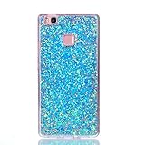 Case for Huawei P9 Lite, Misteem Glitter Sequins, Misteem Shining Sparkle Bling Stars Diamond Back Case Transparent Ultra Slim Thin Shockproof Shell Rubber Silicone Crystal Clear Protective Cover Bumper for Huawei P9 Lite (Blue)