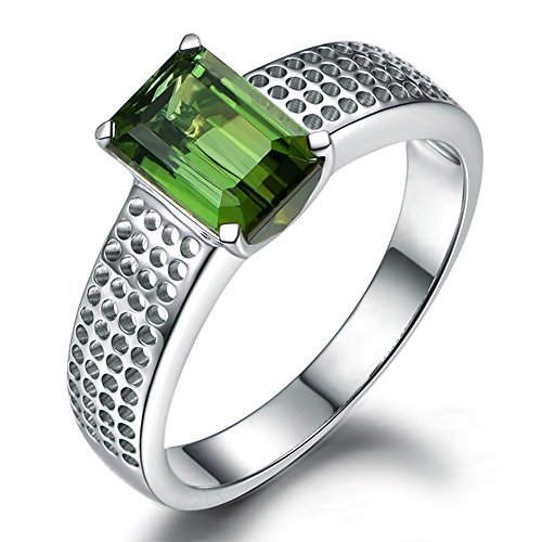 Fashion Design Natural Green Tourmaline October Birthstone Solid 14K White Gold Wedding Fine Band Ring For Women