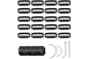 YANTAISIYU 20 Pieces Hair Extensions Clips 32mm U-Shape Snap Clips with Needles and Thread Wig Making Set Accessories Tools (Black)