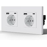 BSEED Double Socket with USB C, Plastic Wall Sockets, Recessed Wall Socket, Horizontal and Vertical Installation, Child Prote