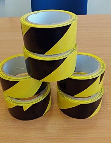 1, 2 Or 6 Rolls 48mm x 22m BLACK /YELLOW ROLL. HAZARD SAFETY CAUTION WARNING SELF ADHESIVE TAPE (2 Rolls)