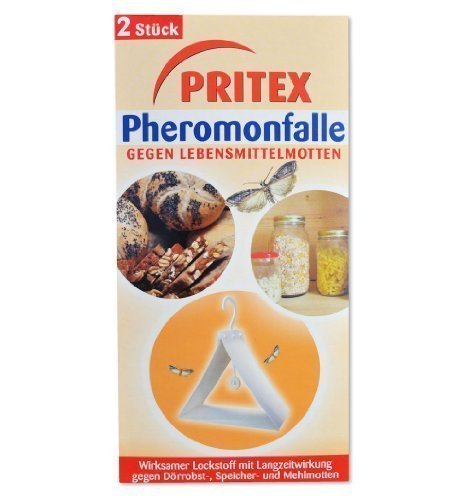 PRITEX Pheromonfalle gegen Lebensmittelmotten - 2 Stück - gegen Speicher-Motten, Mehl Motten