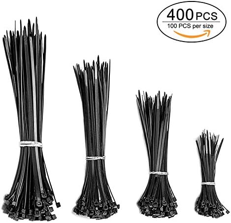 Cable Ties, HCLKSTORE 400 Pcs Black Cable Ties Nylon Cable Zip Ties for Home in 4’’ 6’’ 8’’ 10’’ Inches for Office, Garage,Workshop and Outdoor (Each Size 100 Pcs)