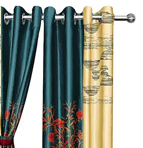 Ultimate Trends Polyester Modern Grommet Door Curtain, 8 Feet, Rama Blue, Pack of 4