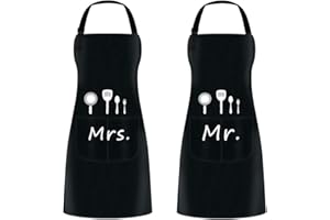 ETLEE Mr. & Mrs. Couple Aprons Set（2PCS） Adjustable Kitchen Cooking Bib Apron Wedding Anniversary Engagement Bridal Shower Gift For Couples and Newlyweds