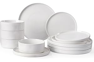 Richmount Nebula Dinner Set for 4, 12-Piece Speckled Dinnerware Stoneware Set, Scratch Resistant, Dishwasher & Microwave Safe, Dining Plates and Bowls Sets, White with Speckled