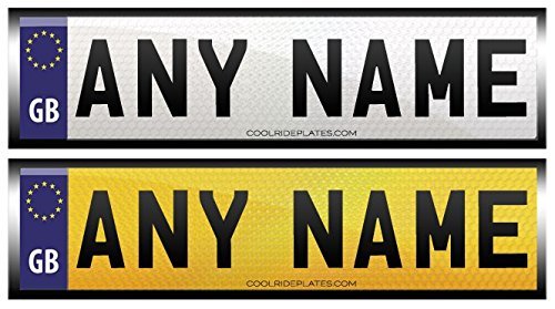 Coolrideplates® 15cm x 4cm Kids Personalised Number Plates (x2, 1 front & 1 rear) Self-Adhesive Stickers For Ride-on Cars, Bikes, Bedroom Doors... *SIMPLY ADD A GIFT MESSAGE WITH THE NAME REQUIRED WHEN ORDERING*