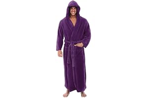 Susenstone Hommes Luxe Doux Corail Peignoir Homme Capuche Grand Taille 100% éPonge Coton Robe De Chambre Polaire