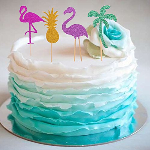 OUNONA 12 Stück Hawaii Cake Toppers Flamingo Ananas Deko Picker - 7