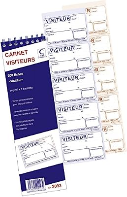 ELVE Lot de 10 Blocs Spirale "200 Fiches badges VISITEURS 322X89 40F autocopiant