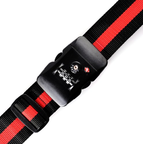 Preisvergleich Produktbild DonDon Schwarz-roter Koffergurt mit TSA Zahlenschloss Travel Sentry