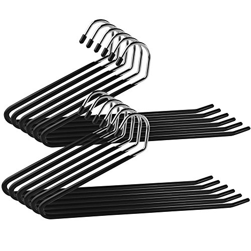 Ipow® 12-Stück Metall Kleiderbügel Antirutsch Hosenbügel, Gabelschlüssel Easy Slide-Organizer, verchromt/schwarz - 4