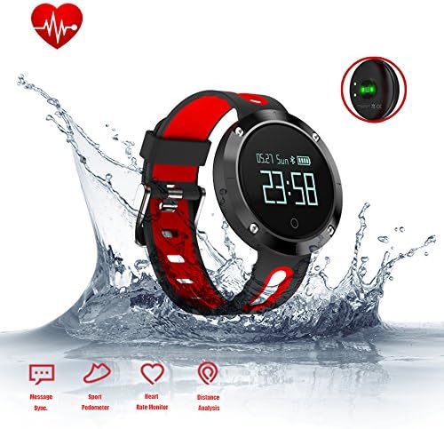 Fitness Activity Tracker,Smart Bracelet with Heart Rate Monitor, Blood Pressure Monitor, Sleep Monitor, Bluetooth Wireless Wristband with Pedometer/Calorie Counter/Call Alert,Waterproof Sport Watch Smartband for Android IOS (Black+Red)