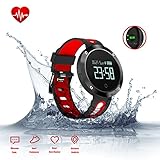 Fitness Armband, Smart Armband Aktivitätstracker mit Pulsuhren, Blut Druck Monitor, Schlaf Monitor, Bluetooth Wireless Wristband mit Schrittzähler/Kalorie Zähler/Anrufwarnung, Wasserdicht Sport Armbanduhr Smart band für Android iPhone (schwarz+rote)