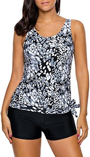 YuanYan Ladies Breathable Tankini Set Swimwear Tankini Swimsuit Patterned Tank Top Padded With Black Shorts Bottoms For Women(S-XXXL)
