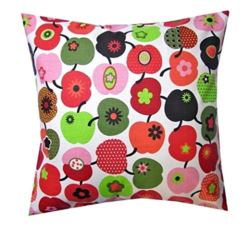 TryPinky® Kissenhülle 35 X 35 cm "Apfel Rot Grün" Hellgrün Orange Äpfel Kissenbezug für Kissen 100 % Baumwolle BW Frühling Sommer Zierkissen Zierkissenhülle Zierkissenbezug
