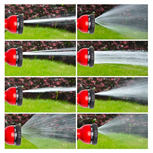 VOOKI Gartenschlauch mit 8-in-1 Brause 7m-30m Flexibel Dehnbar Wasserschlauch für Gartenarbeit Bewässerung Camping Reinigung, Dreifach-Latex-schlauch & massivem Messing Schnittstelle – (Rot 30m) - 4