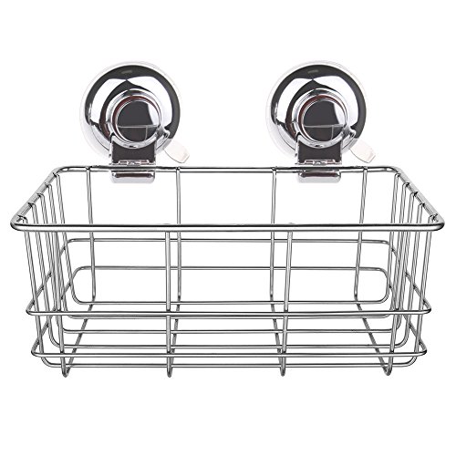 GEEKHOM Badegestell mit starken Saugnäpfen, Duschen, rostfreier Edelstahl, tiefes Badezimmergestell für Shampoos, Conditioners, als Badezimmer- oder Küchenorganisierer