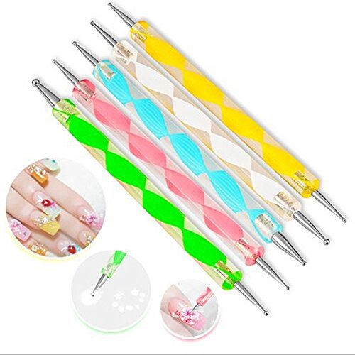 Goliton® 5 Stück Dotting Pen Punktierung Stift Marbleizing Werkzeug Nagellack Maniküre Dot Nail Art Set - 4