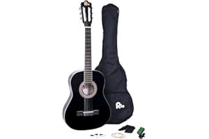 RAYGAR Rio Guitare classique 3/4 Black pour enfants débutants – Convient pour les enfants de 9 à 12 ans – Comprend un sac, une sangle, des médiators