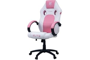 ‎ELITE ELITE Gaming Stuhl MG100 Exodus | Ergonomischer Bürostuhl - Schreibtischstuhl - Chefsessel - Sessel - Racing Gaming-Stuhl - Gamingstuhl - Drehstuhl - Chair - Kunstleder Sportsitz (Weiß/Pink)