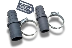LICHTBLAU Ablaufschlauch Verbinder Komplett Set 2326 mit Schlauchschellen für I 19/19mm I 19/22mm I Ablaufschlauch Verlängerung Waschmaschine, Spülmaschine