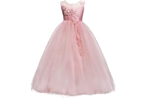 IBTOM CASTLE Enfant Fille Robe Cérémonie Longue en Dentelle Robe de Princesse Corsage Florale Fleur Costume Habillée de Soirée Mariage Demoiselle d'honneur Baptême Fête Anniversaire Cocktail 5-16 Ans