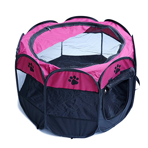 Kismaple Animal de compagnie Chiot Chien Chat lapin Jeu de Guinée Stylo Maison Cage de caisse en tissu portable Chenil avec amovible sécurité Couverture Camping Cage de tente (Small:72×72×45cm, Rose)