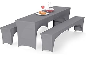 ‎ALISHOMTLL Alishomtll 3er-Set Elastisch Biertischhussen, Stretch Bierzeltgarnitur für 50cm Tischbreite, Bierbankhussen Bankgarnitur für Biertisch und Bierbank Bankett Gartenmöbel-Bezüge, 220x50cm Grau