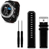 HappyTop Leder-Armband für die Armbanduhr, 27 mm, Ersatzband mit Werkzeug für Garmin Fenix 3, Herren, Schwarz 
