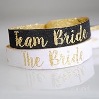 Team Bride Wristband (ENGLISH) - Team Braut Black & Gold Hen Party Armbänder ~ als kleines Geschenk für den Junggesellinnenabschied