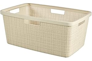 Curver Panier à Linge Jute 46L - Bac à Linge propre et sale - Poignées Ergonomiques - Corbeille pour Salle de Bain ou Buanderie - 70% recyclé - 59,4 x 39,4 x 25,6 cm - Beige