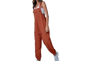 OVARA Womens Casual Dungarees Adjustable Straps Summer Plain Bib Overalls Ladies Fashion Work Cargo Dungarees with Pockets Sleeveless Tapered Leg One Piece Rompers Long Pants