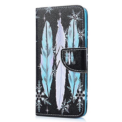 Badalink Case für Samsung Galaxy +S8 (S8 Plus) PU Leder (TPU innere Schicht) Tasche Flipcase Gemalt Bunte Muster Design Schutzhülle mit Kreditkarteninhaber Kippständer Magnet-Schloss Handyhülle +Mehrfunktional Feder und Schneeflocken - 3