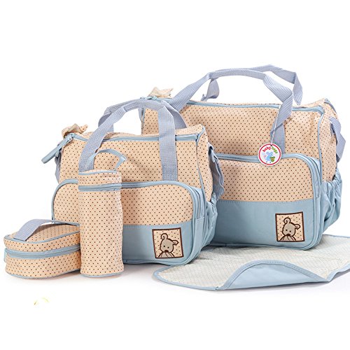 5pcs Baby Nappy Changing Diaper Bag SET & 1pcs Special Bag Organiser by BabyHugs - 6PCS in total (Baby Blue)