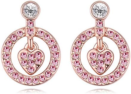 Oudora Circle Love Heart Shaped Style Made with Swarovski Crystal Fashion Women Jewelry Earrings