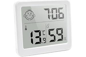 HOUDIAN Desktop Digital Thermometer Hygrometer Innen Hygrometer, großer LCD-Bildschirm mit Zeit-Innenfeuchtigkeit für Zuhause, Büro, Gewächshaus(Mit Batterie) (Weiß)