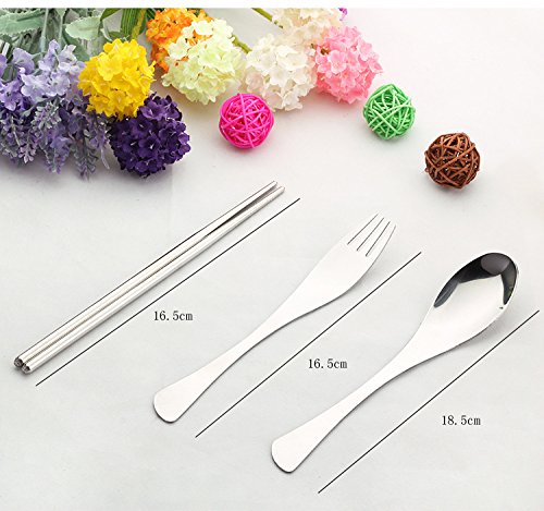 LAMEIDA Environmental Portable Tableware Stainless Steel Travel Set Student Cutlery Box Fork Spoon Chopsticks (Green)