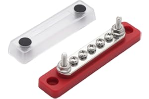 Gloaso 100A Bus Bar Copper 12V - 48V DC, 2 x M5 Bolts, 5 x #8/32 Screw Terminals Clamps Battery Busbars for Marine Car Solar, 100 Amp Mini Busbar with Cover, Red