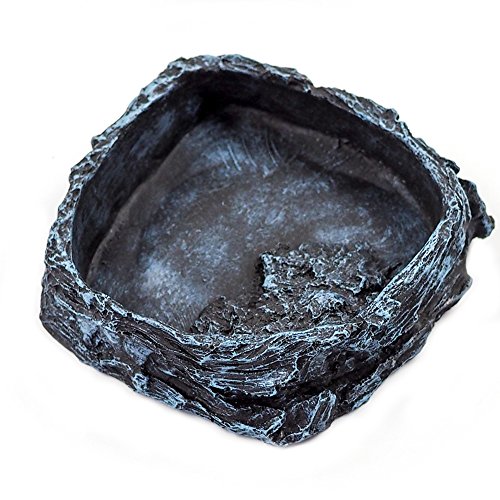 OMEMReptile Natural Bowl Food and Water Dish Resin Made (Black L)