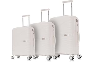 1990s Juego de Maletas expandibles Polipropileno 3 Piezas|Maleta Cabina 55x39x21.5cm|Mediana expandible 65cm|Grande Extensible 75cm (Blanco)