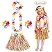 Produktbild Kinder Hawaii Rock Kurz Hula Grass Kostüm Set von 5 Stück: 4 Rock + 4 Stirnband + 8 Armband + 4 Halskette Girlande Mädchen Zubehör Verkleidung Bastrock Luau Strand Beach Party Tanzen LONGBLE