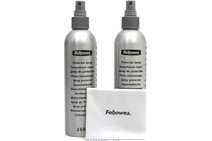 FIINIX Fellowes 500ml Anti-Static Streak/Smear Free Universal Technology Surface & Screen Cleaner + Microfibre Cloth for TV/Laptop/Tablet/Monitor/eReader - 2 Bottles & Micro Fibre Cloth