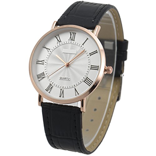 Reloj De Pulsera Hombres Ultrafinos Minimalista Negro SIBOSUN Correa De Cuero De Cuarzo Números Romanos Clásicos Analógico