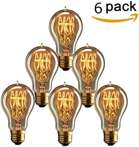 Homeny 6 pack Vintage E27 Edison Screw Bulb 40w Dimmable A19 Antique Filament Tungsten Loop Style 23 Anchors Incandescent Bulbs for Home Light Lamp Fixtures Nostalgic Decorative Glass 220V