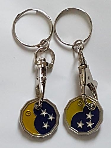 Fabulouz2 X NEW SHAPE 12 Edge Sided Trolley Token £1 Coin Pound Shopping Key Ring Clasp Supermarket Locker Gift(REDESIGNED) (STAR MOON DESIGN)